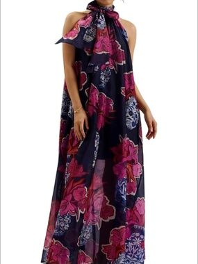 NWT Ted Baker Kinosei printed Organza Maxi Dress Size Small